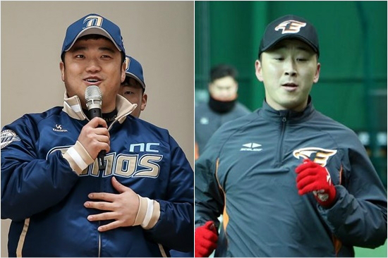 지난해역대최고액인4년최대96억원에NC로이적한박석민(왼쪽)과4년84억원에한화로옮겨간정우람.(자료사진=NC,한화)