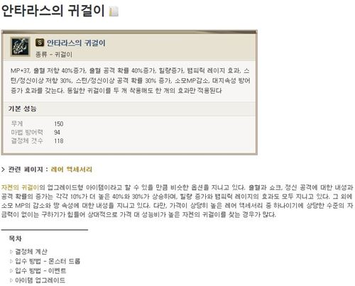 피해 아이템에 있었던 고가의 아이템 안타라스의 귀걸이