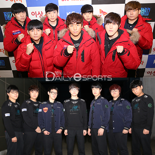 SK텔레콤 T1 스타2 팀(위)와 리그 오브 레전드 팀.