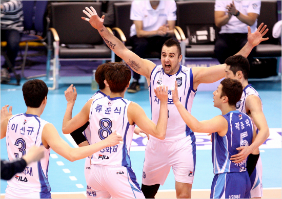 V-리그출범후단한번도'봄배구'에결석하지않은남자부3위삼성화재는오는20일4위대한항공과맞대결서승리할경우준플레이오프없이곧장플레이오프를치를수있는상황에더욱가까워진다.(자료사진=KOVO)