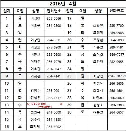4월당직변호사명단.(제공=경남지방변호사회)