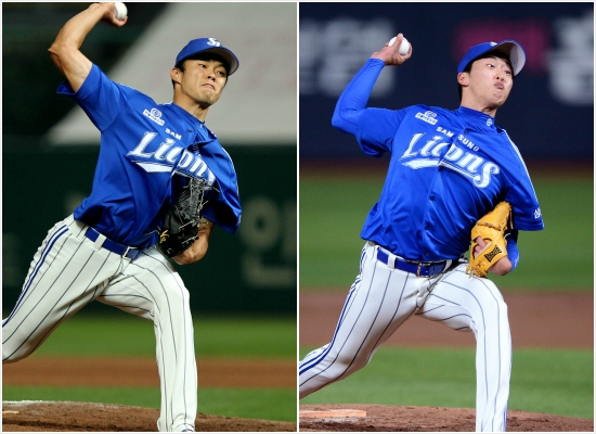 올해삼성불펜을이끌장필준(왼쪽)과정인욱.(사진=삼성라이온즈제공)