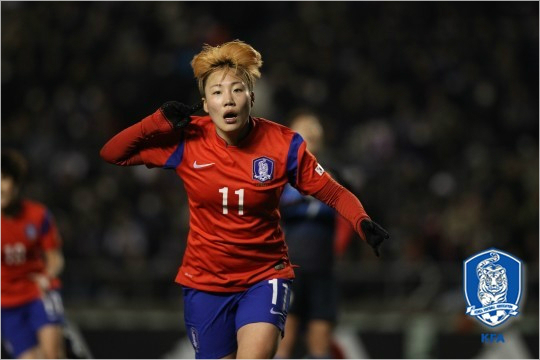 정설빈은북한전에이어일본전에서도골맛을보며한국여자축구대표팀의확실한공격옵션으로자리매김했다.(자료사진=대한축구협회)