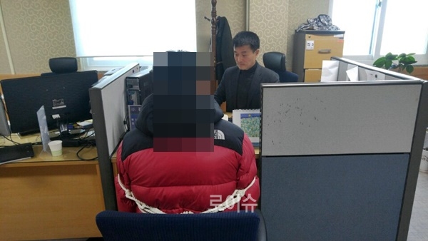 1년7개월동안사회봉사명령을이행하지않아검거된A씨.(사진제공=부산준법지원센터)