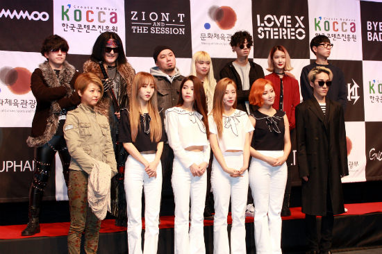 SXSW참가뮤지션(왼쪽위부터,피해의식,러브엑스테레오,바이바이배드맨,하임,마마무,자이언티)(사진=한국콘텐츠진흥원제공)