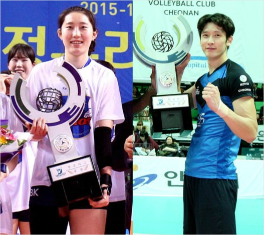 6라운드MVP문성민(오른쪽)과박정아.(사진=KOVO제공)
