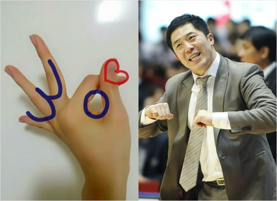 커리에대한응원손모양(왼쪽)과변영재팀장.(자료사진=SNS,KBL)
