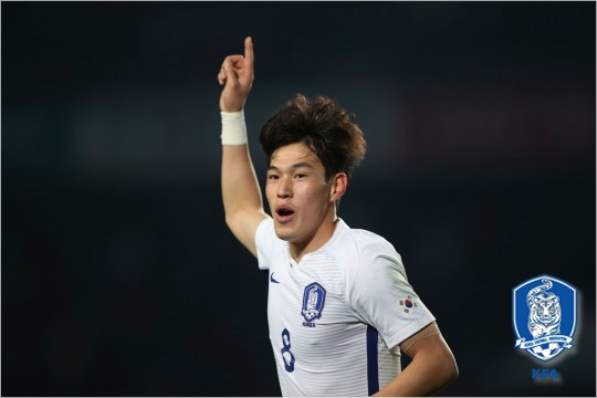 이창민은이른시간에선제골을터뜨리며'신태용호'의알제리전2연승의주춧돌역할을했다.(자료사진=대한축구협회)