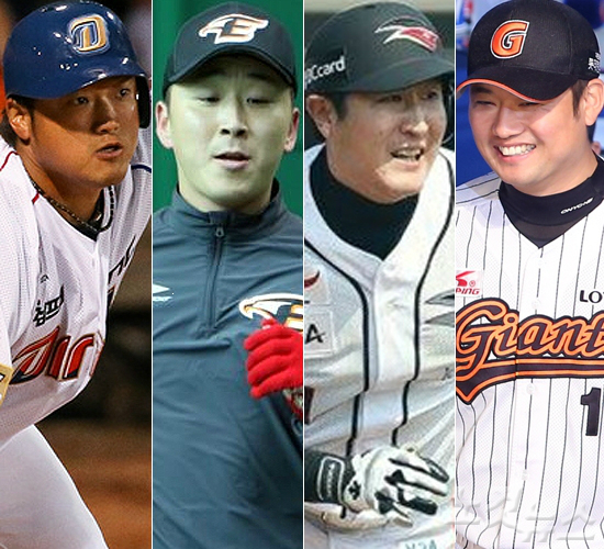 '유니폼바꿨습니다'FA로새로운팀에둥지를튼4인방.(왼쪽부터)NC다이노스박석민,한화이글스정우람,kt위즈유한준,롯데자이언츠손승락(사진=자료사진)