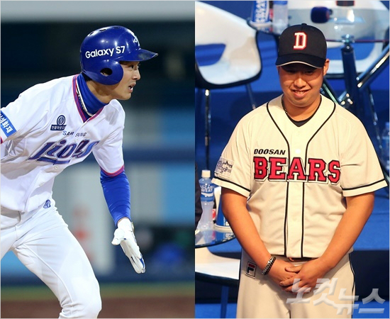 '부럽다,부러워'삼성구자욱(왼쪽)은겨우내살을찌우려고노력했지만허사로돌아갔고,두산유희관은반대로살을빼느라진땀을흘렸다.사진은구자욱의1일개막전모습과유희관의지난달28일프로야구미디어데이때모습.(자료사진=삼성,황진환기자)