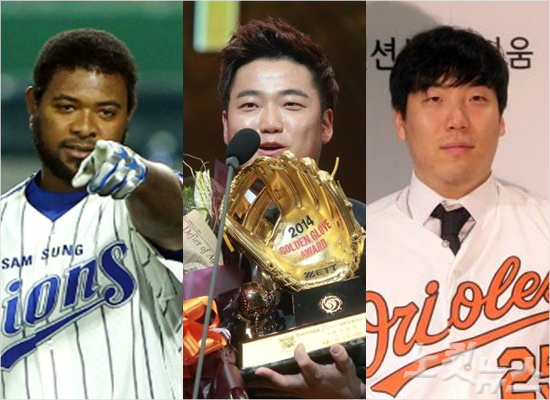 삼성에서각각일본지바롯데,NC로이적한나바로(왼쪽부터),박석민과두산에서미국볼티모어로떠난김현수.(자료사진=삼성,박종민,황진환기자)