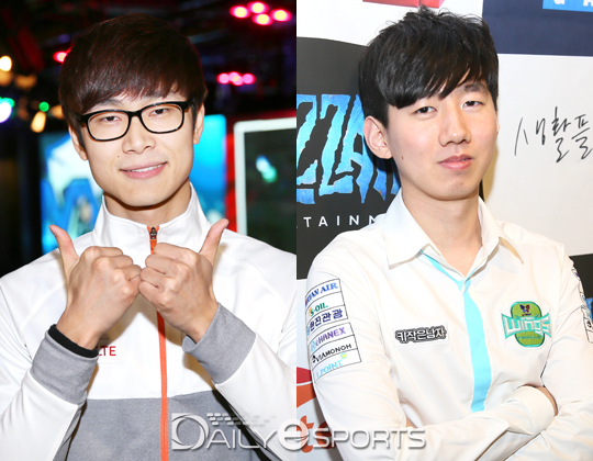 1라운드 플레이오프 7세트에서 맞붙었던 kt 롤스터 주성욱(왼쪽)과 진에어 그린윙스 이병렬이 2라운드에서 맞붙는다.