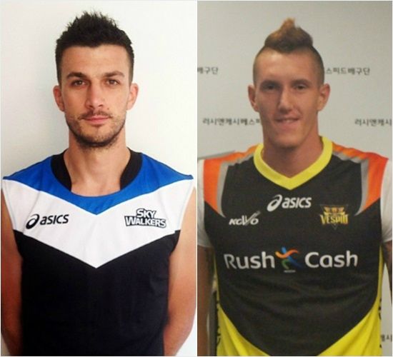 과거현대캐피탈과러시앤캐시에서뛰었던가스파리니(왼쪽)와바로티등전직V-리거는다음시즌외국인선수선발을위한트라이아웃1차예선을가볍게통과했다.(자료사진=현대캐피탈,러시앤캐시)