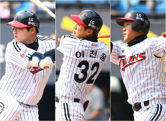 '조금만더경험쌓이면...'지난해부터세대교체가본격적으로이뤄지고있는LG는아직경험이쌓이지않은젊은피들이승부처에서침묵하는경우가적잖다.사진은세대교체의주역들인서상우(왼쪽부터)-이천웅-정주현.(자료사진=LG)