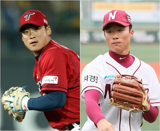 10일각각케이티와두산원정에서나란히대량실점의빌미를제공한아쉬운수비를펼쳤던KIA,넥센유격수김주형(왼쪽)과김하성.그러나만회를한부분에서희비가갈렸다.(자료사진=KIA,넥센)