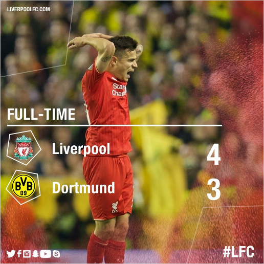 4-3짜릿한역전승으로유로파리그4강에진출한리버풀.(사진=리버풀트위터)