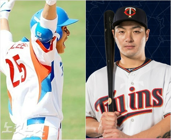 '병호야,8회가좋지?'미네소타박병호(오른쪽)는연일메이저리그에서8회승부처때홈런과장타로강렬한인상을남기며국제대회에서'8회의사나이'로불린이승엽의향기를진하게풍기고있다.왼쪽사진은2008년베이징올림픽당시일본과4강전에서극적인결승홈런을날리고환호하는이승엽의모습.(자료사진=노컷뉴스,미네소타)