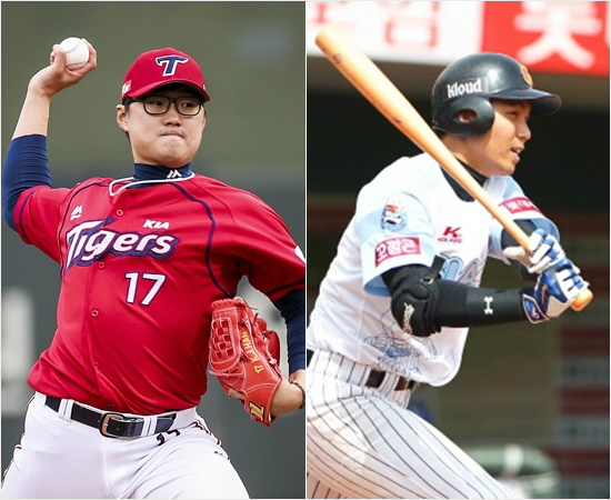'반갑다,동기야'KIA한기주가5시즌만에선발등판해승리를거둔23일롯데원정에서역투하는모습(왼쪽)과올시즌타율,출루율1위로펄펄날고있는롯데김문호.(사직=KIA,롯데)