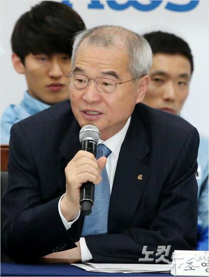 '규정은규정'조영호체육회사무총장이27일리우올림픽D-100미디어데이에서박태환과관련해입장을밝히고있다.(태릉=박종민기자)