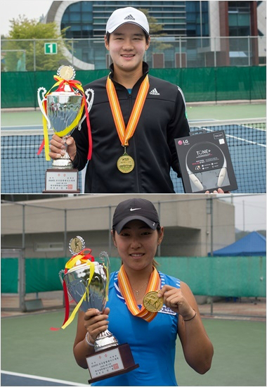 27일끝난전국춘계대학연맹전에서남자부3관왕,여자부2관왕에오른권순우(위)와박상희.(자료사진=대한테니스협회)