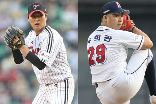 4일잠실구장에서'2016타이어뱅크KBO리그'LG트윈스와두산베어스가시즌첫맞대결을펼친다.LG는선발로우규민을,두산은유희관을예고했다.(사진=LG,두산제공)