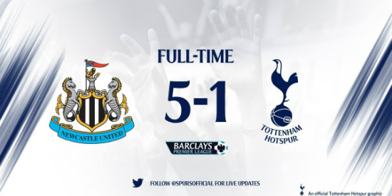 '끔찍한경기력'토트넘핫스퍼가15일(한국시각)2015-2016잉글랜드프리미어리그(EPL)38라운드뉴캐슬유나이트드전에서1-5로완패당했다.(사진=토트넘페이스북캡처)