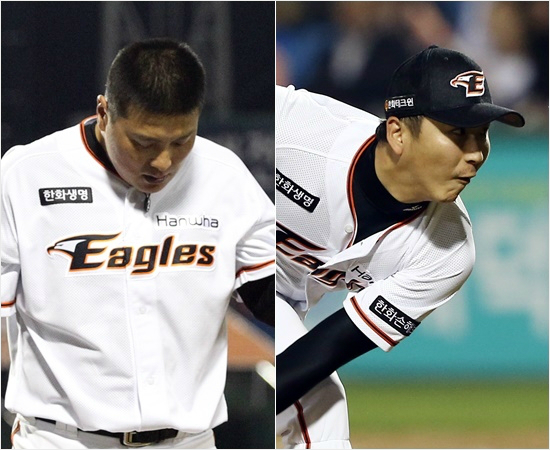 '고개들고다시일어서자고요'한화는올시즌주축들과김성근감독등부상악령속에최하위의총체적난국에직면해있다.15일KIA원정에서는4번타자김태균(왼쪽)의침묵속에마무리정우람마저뼈아픈실점을기록하며4연패를끊지못했다.(자료사진=한화이글스)