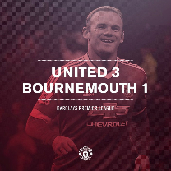 맨체스터유나이티드는폭발물발견으로연기된본머스와2015~2016잉글랜드프리미어리그최종전에서3-1로승리했다.이경기에서웨인루니는자신의올드트래포드100호골을터뜨렸다.(사진=맨체스터유나이티드공식페이스북갈무리)