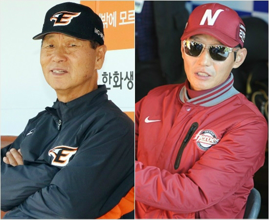 '한끝차이…'한화김성근감독(왼쪽)이24일고척스카이돔에서열린'2016타이어뱅크KBO리그'넥센전에서아쉽게1-2패배를당했다.넥센염경엽감독은날카로운작전으로승리를쟁취했다.(사진=한화,넥센구단제공)
