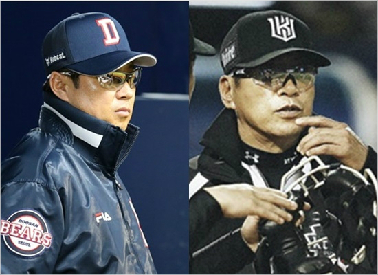'같은선글라스안,눈빛의의미는다르다?'올시즌부동의1위를질주중인두산김태형감독(왼쪽)과주축들의부상으로힘겨운일정을치르고있는케이티조범현감독.(자료사진)