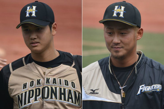 '오타니는우리의미래!'일본프로야구(NPB)니혼햄파이터스가팀의주축타자나카타쇼(27·오른쪽)를방출하고오타니쇼헤이(21)를4번타자로키울생각을가지고있다고일본언론이보도했다.(사진=니혼햄팬커뮤니티캡처)