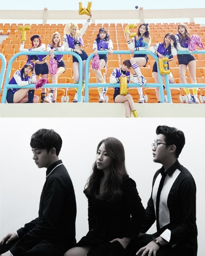 5월음원퀸트와이스(위),신곡으로음원차트를올킬한어반자카파(사진=JYP/메이커스엔터테인먼트제공)