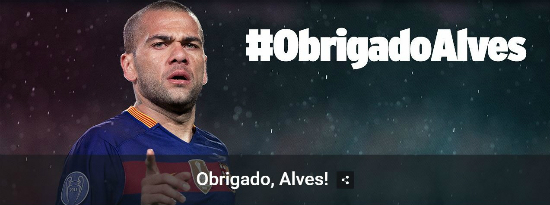 '감사합니다알베스!'FC바르셀로나는3일(한국시각)구단홈페이지를통해다이엘알베스와이별을공식화했다.(사진=FC바르셀로나홈페이지캡처)