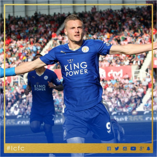 지난시즌잉글랜드프리미어리그에서24골을터뜨리며맹활약한공격수제이미바디는자신의바이아웃금액을제시한아스널로이적을고심하고있다.(사진=레스터시티공식트위터갈무리)