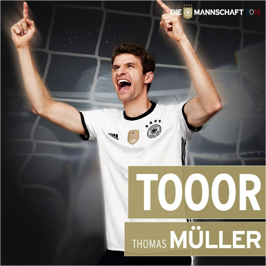 독일이유로2016참가국가운데최고몸값을기록했다.독일선수가운데가장몸값이비싼토마스뮐러.(사진=독일축구협회페이스북)