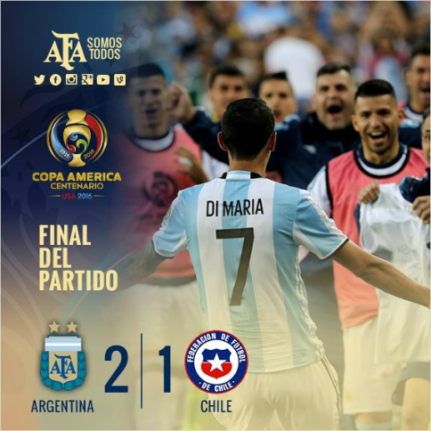 아르헨티나가앙헬디마리아의활약으로칠레를꺾었다.(사진=아르헨티나축구협회트위터)