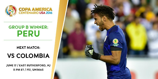 브라질을침몰시키고'2016코파아메리카센테나리오'8강행을확정지은페루는오는17일(현지시간)콜롭비아와일전을치른다.(사진=코파아메리카공식트위터캡처)