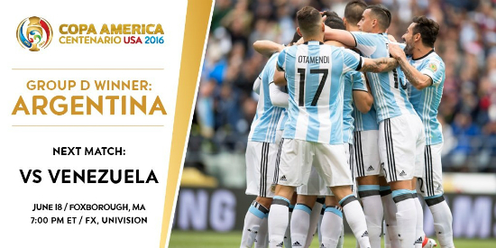 '2016코파아메리카센테나리오'에서순항을이어가고있는아르헨티나가오는19일(한국시각)베네수엘라와8강에서격돌한다.(사진=코파아메리카공식트위터캡처)