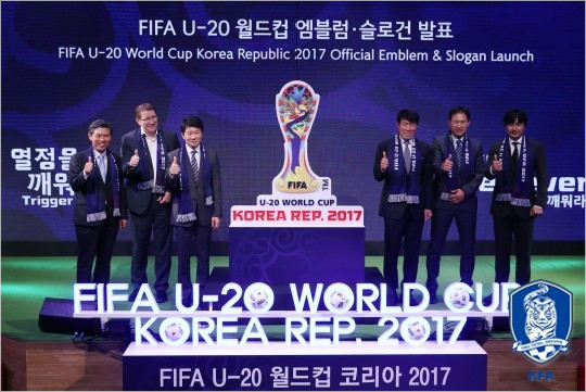 내년한국에서열리는20세이하월드컵엠블럼,슬로건발표식모습.(사진=대한축구협회제공)