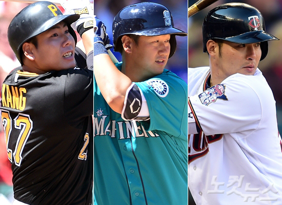 '코리안리거'가나란히무안타로침묵했다.(왼쪽부터)피츠버그강정호,시애틀이대호,미네소타박병호.(사진=노컷뉴스DB)