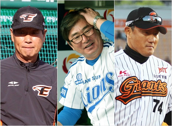 올시즌전예상과달리부진속에하위권에처져있는한화김성근(왼쪽부터),삼성류중일,롯데조원우감독.(자료사진=해당구단)