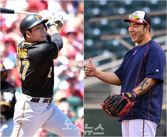'정호,최고!'2014시즌뒤메이저리그로진출한피츠버그강정호(왼쪽)와지난시즌뒤미국무대를밟은미네소타박병호.(자료사진=노컷뉴스DB)