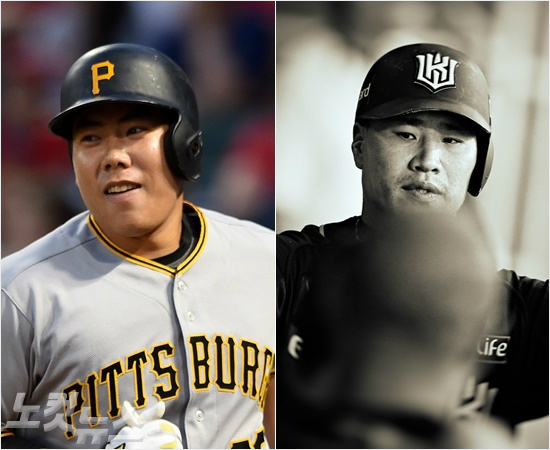 '둘이서와혼자서의차이?'최근나란히성과관련된혐의로수사를받고있는메이저리그피츠버그의강정호(왼쪽)와KBO리그케이티김상현.강정호는여전히경기에정상적으로출전하고있지만김상현은수사중이라는보도가나온지1일만에방출됐다.(자료사진=노컷뉴스,케이티)