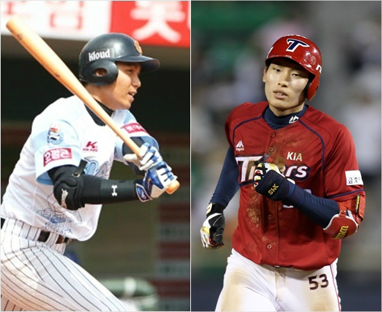 전반기롯데와KIA의테이블세터진을이끌었던김문호(왼쪽)-김호령.(자료사진=롯데,KIA)