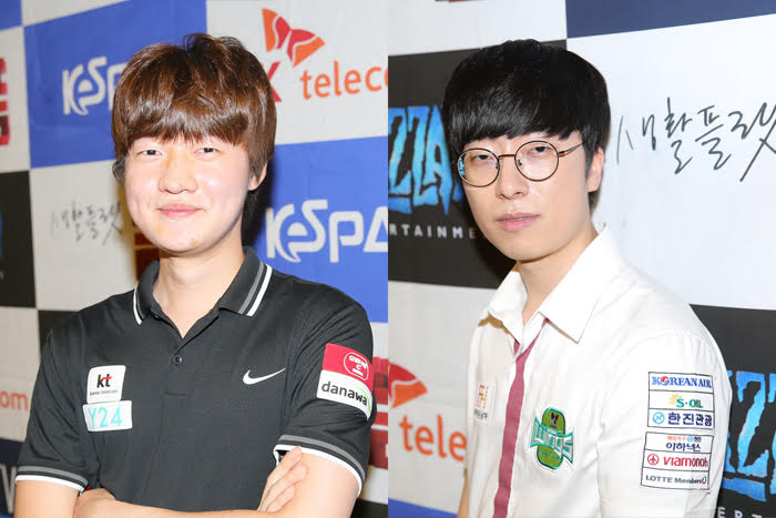 프로리그 3라운드 결승 1세트에서 맞붙는 김대엽(왼쪽)과 김도욱.
