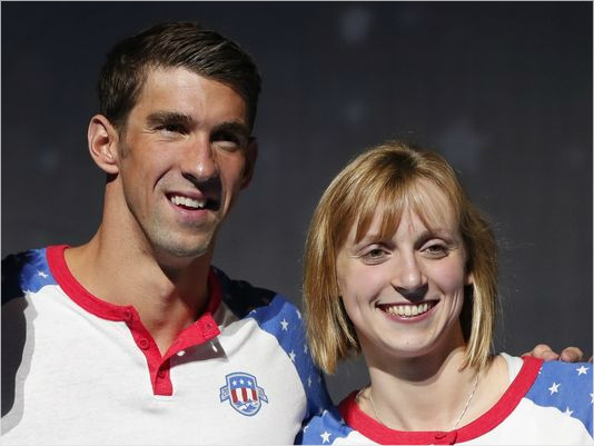 마이클펠프스(왼쪽)와케이티레데키.(사진=USA투데이)