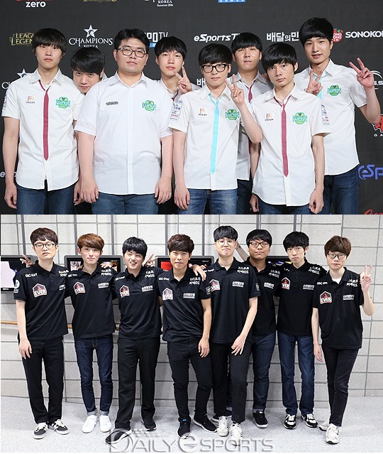 승강전 티켓을 가지지 않기 위해 혈전을 펼칠 진에어 그린윙스(위)와 ESC 에버.