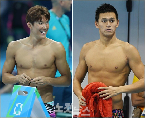 7일(한국시각)리우데자네이루올림픽남자자유형400m예선에서부터격돌하는수영라이벌박태환(왼쪽)과쑨양.(리우데자네이루=사진공동취재단)