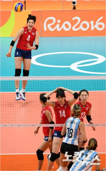 10일오후(현지시간)브라질리우데자네이루마라카나징유경기장에서열린2016리우올림픽여자배구한국과아르헨티나의경기에서김희진이서브를시도하고있다.(리우=올림픽사진공동취재단)