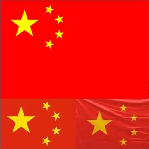 위는중국의국기'오성홍기'.아래는비교사진.아래오른쪽이리우올림픽조직위에서제작한오성홍기별모양.